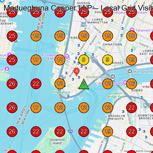 Maduegbuna Cooper LLP GeoGrid visibility map for Employment Attorney in New York